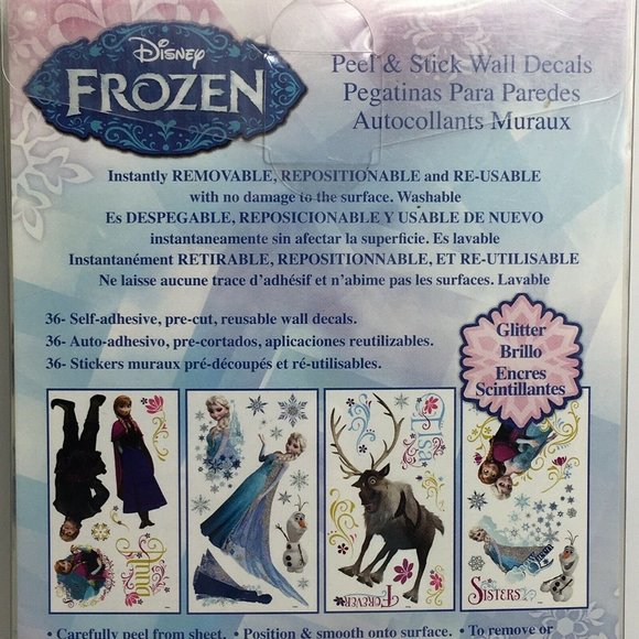 Disney Frozen 36 Wall Decals Removable Repositionable Glitter Elsa Anna Olaf New - Picture 5 of 12